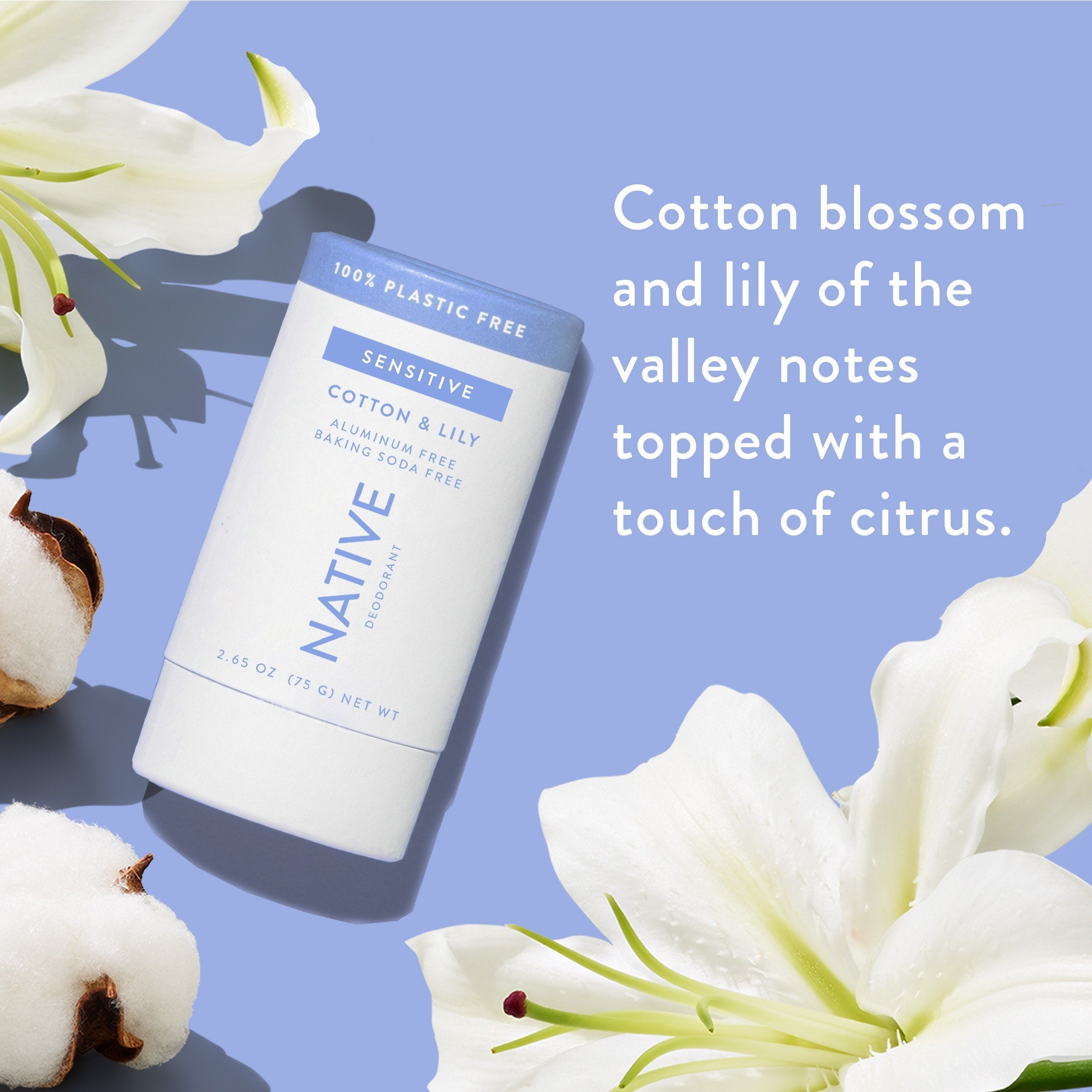 Plastic Free Sensitive Deodorant Stick - Cotton & Lily / Classic / 2.65oz | Fresh Daily Routine